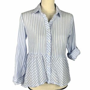 Love Notes Blue and White Striped Button Down Shirt